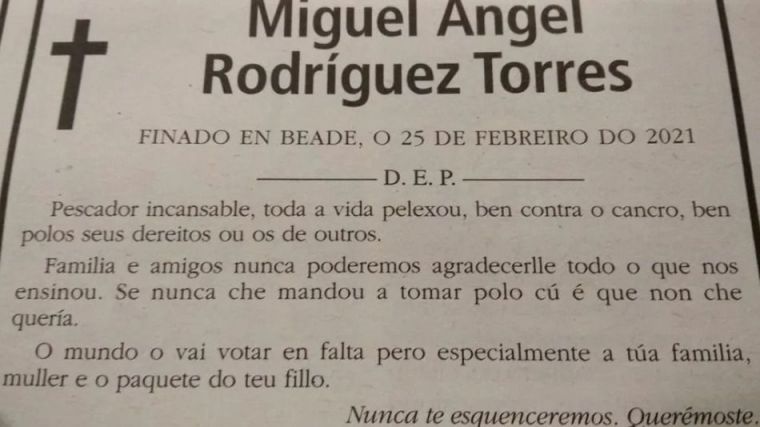 La esquela de la que todo el mundo habla: 'Si nunca te mandó a tomar por el culo es porque no te quería'