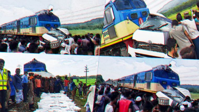 El tren de la muerte: Arrolla a un minibús en Bangladesh durante un kilómetro