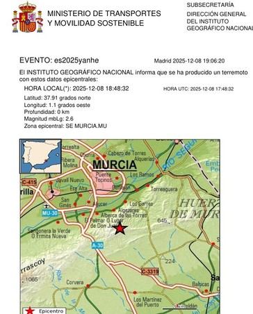 Terremoto leve en Murcia genera alarma, pero sin daños reportados